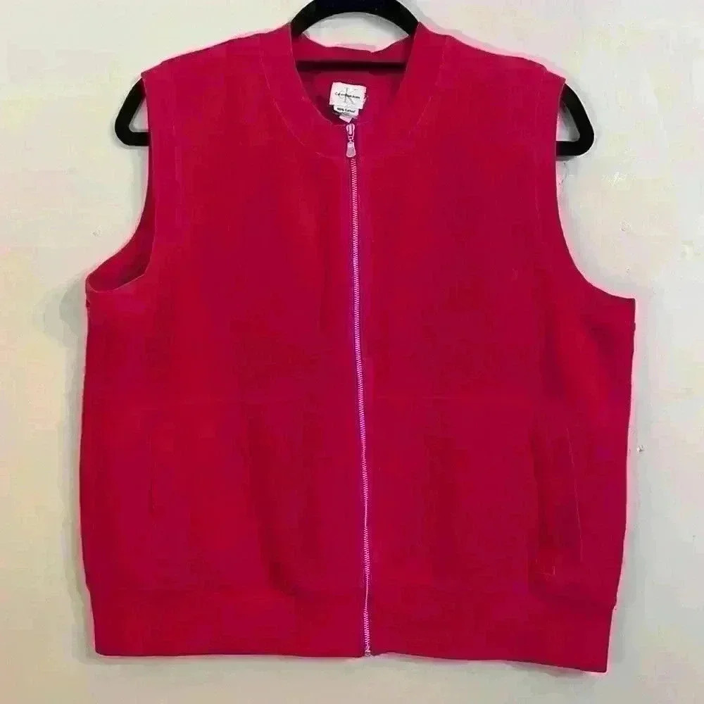 Calvin Klein Vintage Sweater Vest Hot Pink Terry Cloth CK Jeans 90s y2k Size L